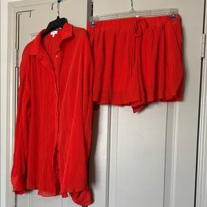 Better Be Red Button-Down Shirt with Matching Shorts Set